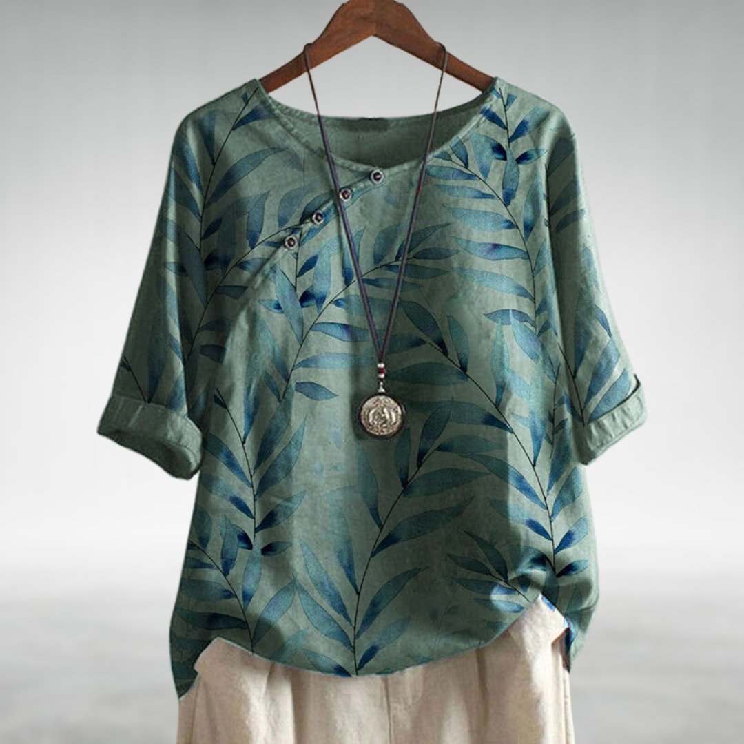 Marina | Women’s Casual Leaf Print Button Blouse with Airy Fit