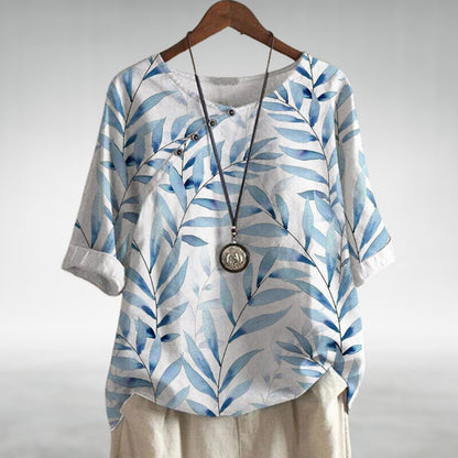 Marina | Women’s Casual Leaf Print Button Blouse with Airy Fit