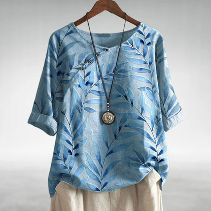Marina | Women’s Casual Leaf Print Button Blouse with Airy Fit