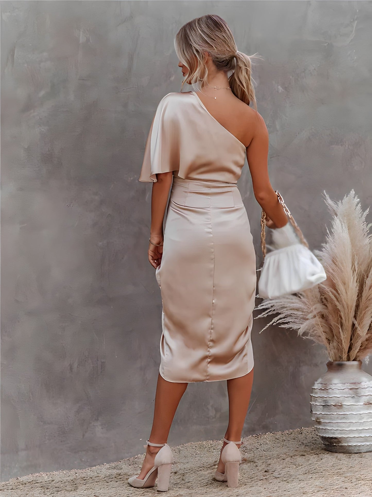 Brooke | Women’s Trendy One-Shoulder Wrap Midi Dress