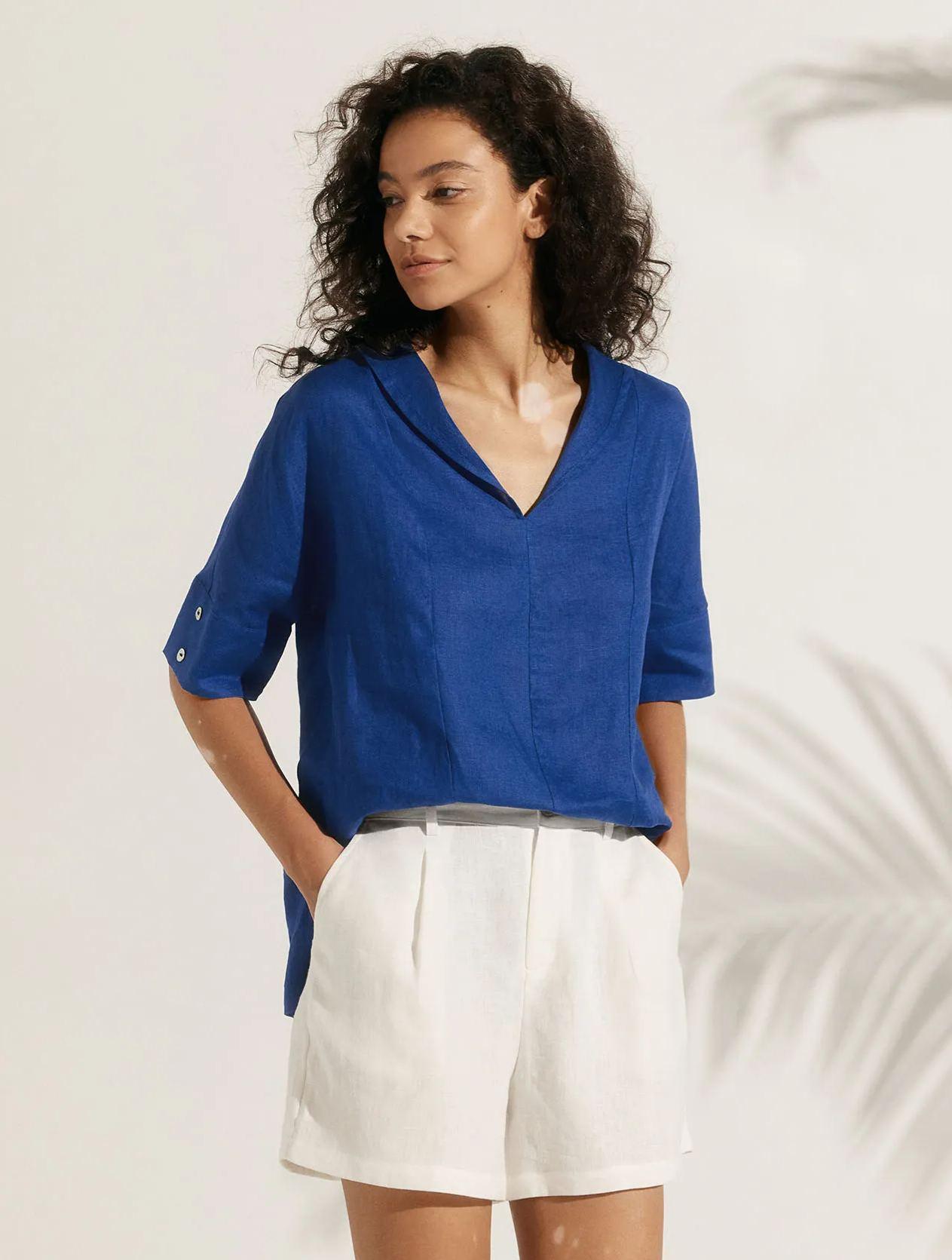 Blake | Women’s Linen V-Neck Short Sleeve Shirt
