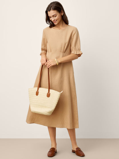 Talia | Women’s Linen Round Neck Sleeve Maxi Dress