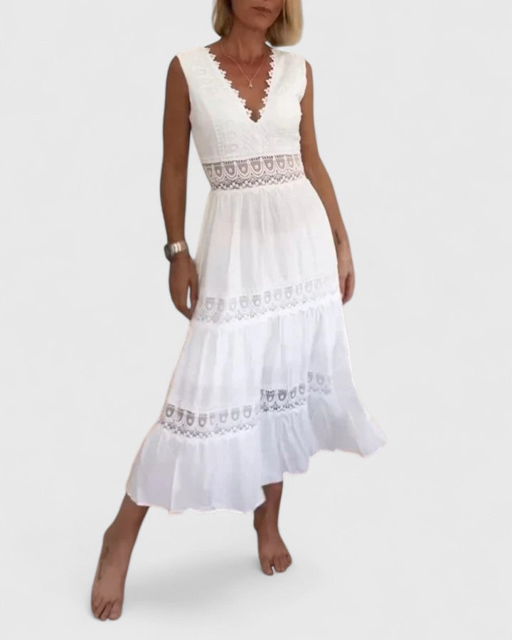 Genevieve | Women’s Lace-Trim Midi Dress