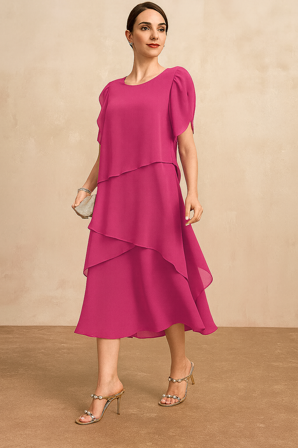 Violetta | Women’s Classic Layered Chiffon Midi Dress