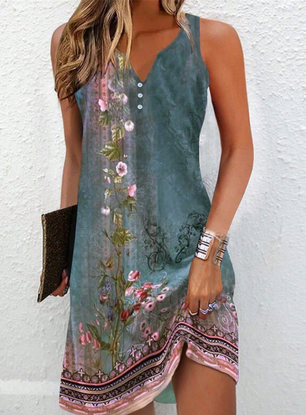 Lennon | Women’s Asymmetric Abstract Art Summer Midi Dress