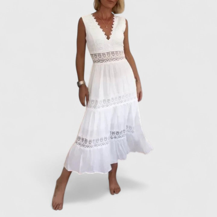 Genevieve | Women’s Lace-Trim Midi Dress