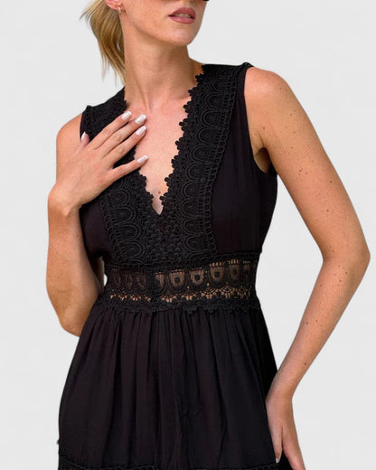 Genevieve | Women’s Lace-Trim Midi Dress