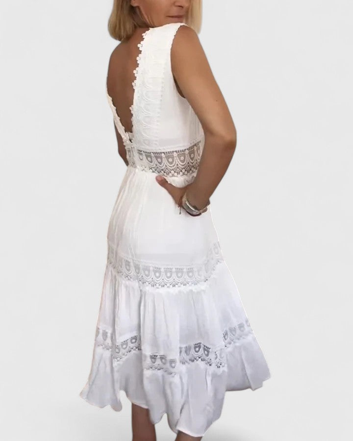 Genevieve | Women’s Lace-Trim Midi Dress