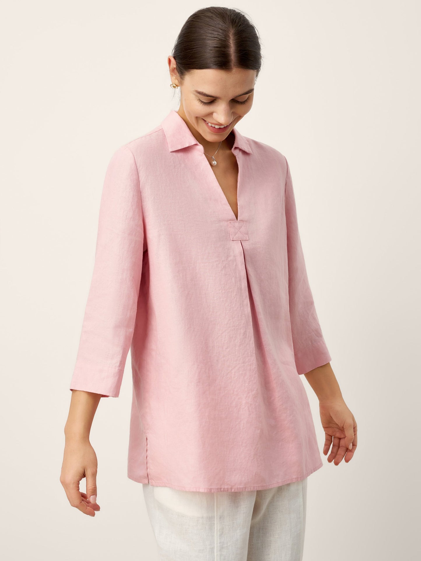 Marcelline | Women’s Linen Layered V-Neck Pleated Blouse