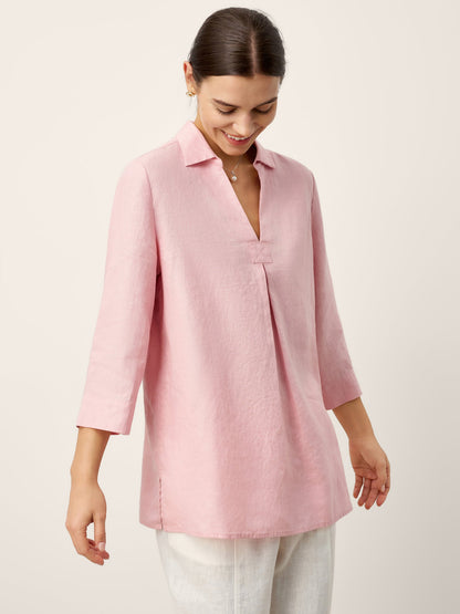 Marcelline | Women’s Linen Layered V-Neck Pleated Blouse