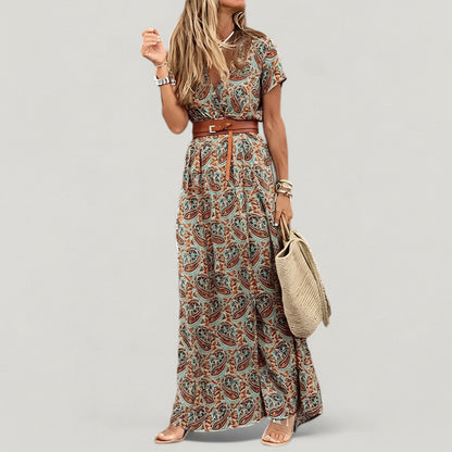 Elowyn | Women’s Floral Belted Side-Slit Maxi Dress
