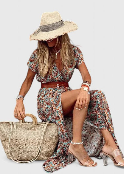 Remi | Women’s Casual Boho V-Neck Maxi Dress