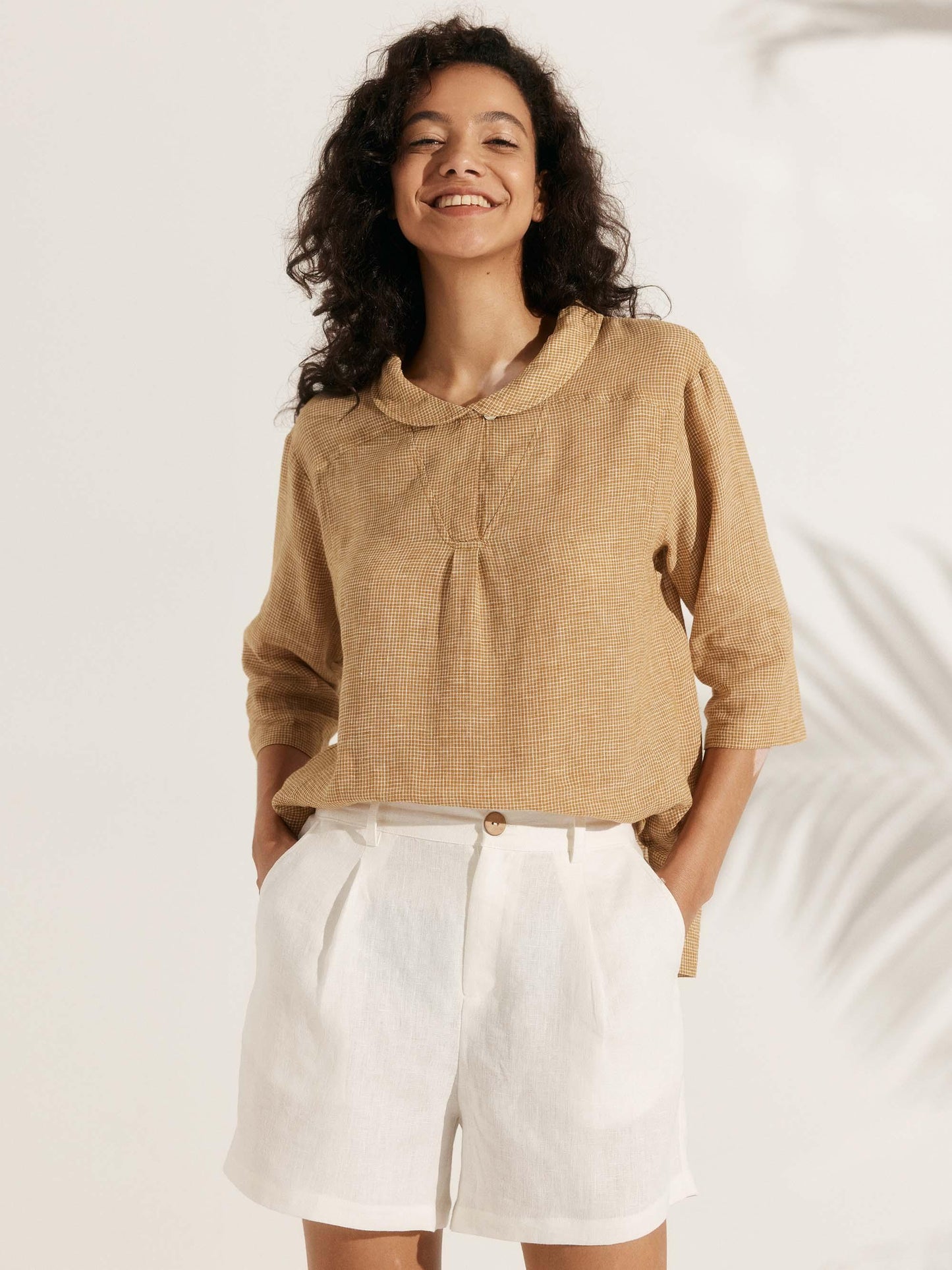 Roxanne | Women’s Linen Shawl V-Neck Half Sleeve Top