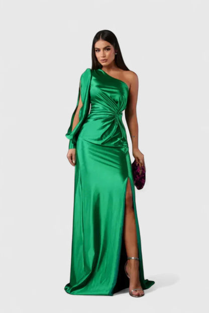 Vivienne | Women’s Elegant Satin Slit Maxi Dress