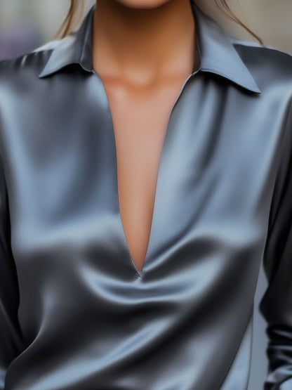 Annora | Women’s Stylish Spring V-Neck Satin Blouse