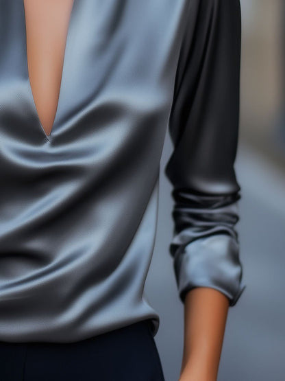 Annora | Women’s Stylish Spring V-Neck Satin Blouse
