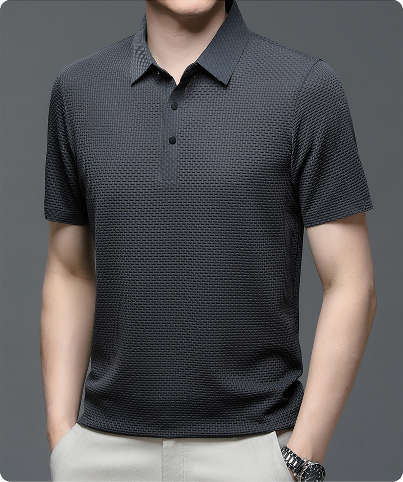 Jason | Men’s Textured Short Sleeve Button Polo Shirt