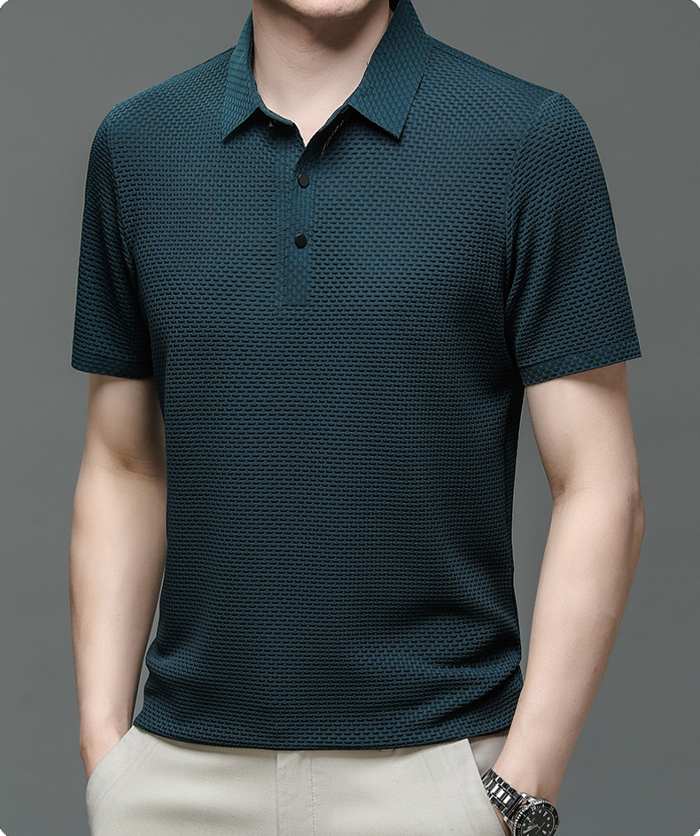 Jason | Men’s Textured Short Sleeve Button Polo Shirt