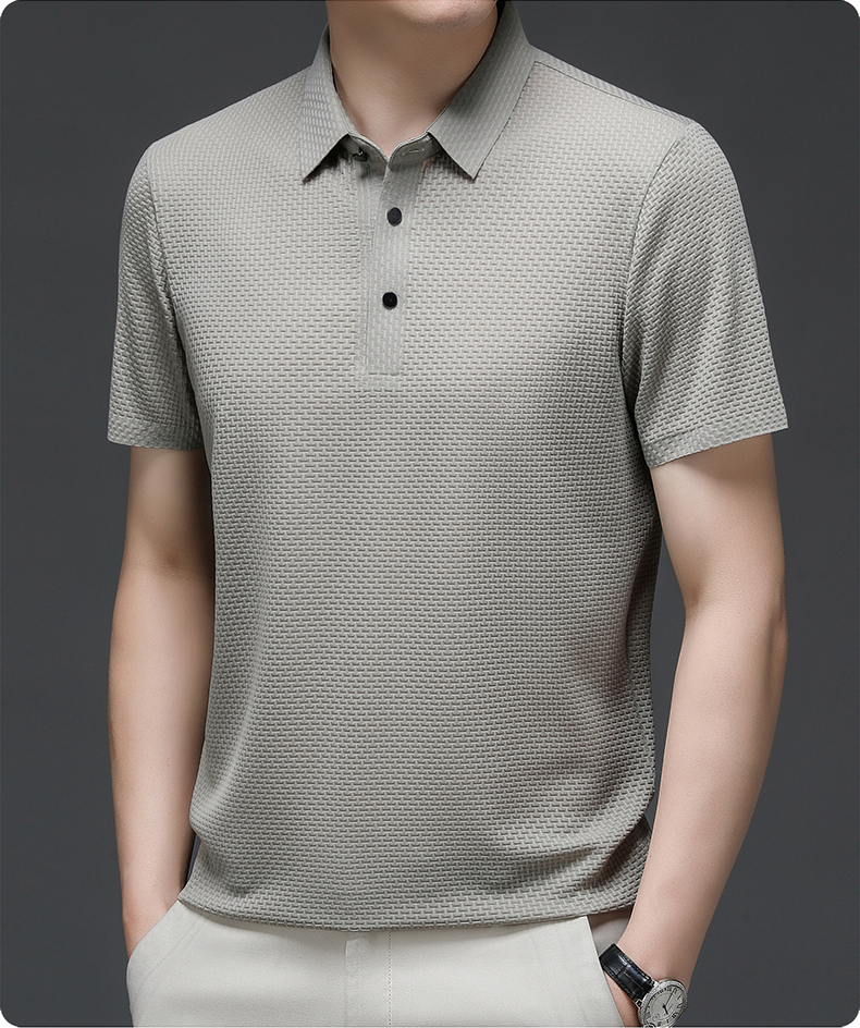 Jason | Men’s Textured Short Sleeve Button Polo Shirt