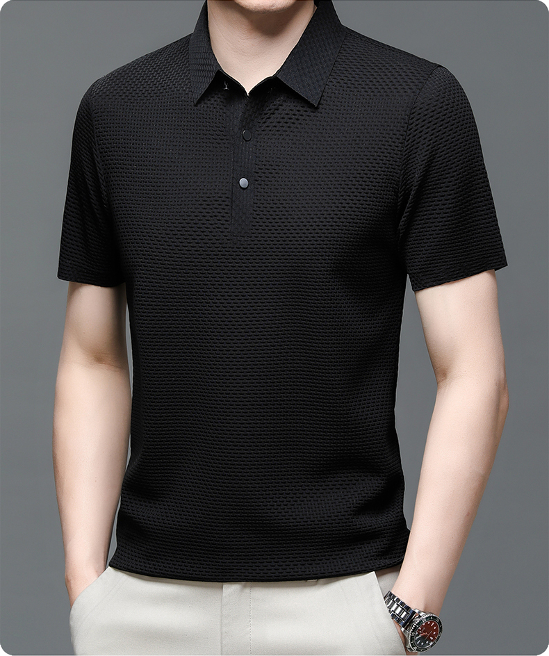 Jason | Men’s Textured Short Sleeve Button Polo Shirt