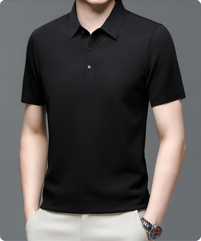 Jason | Men’s Textured Short Sleeve Button Polo Shirt