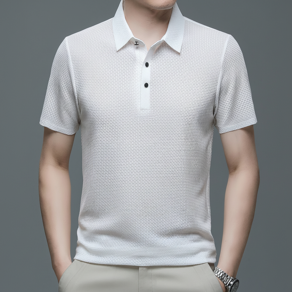 Jason | Men’s Textured Short Sleeve Button Polo Shirt