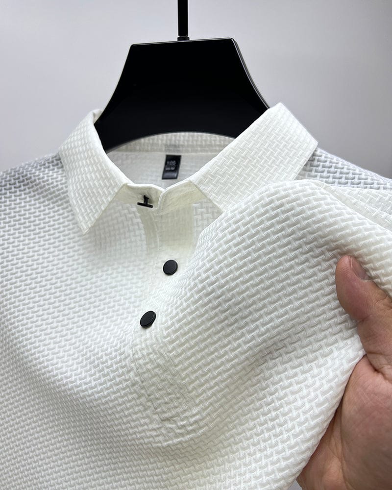 Jason | Men’s Textured Short Sleeve Button Polo Shirt