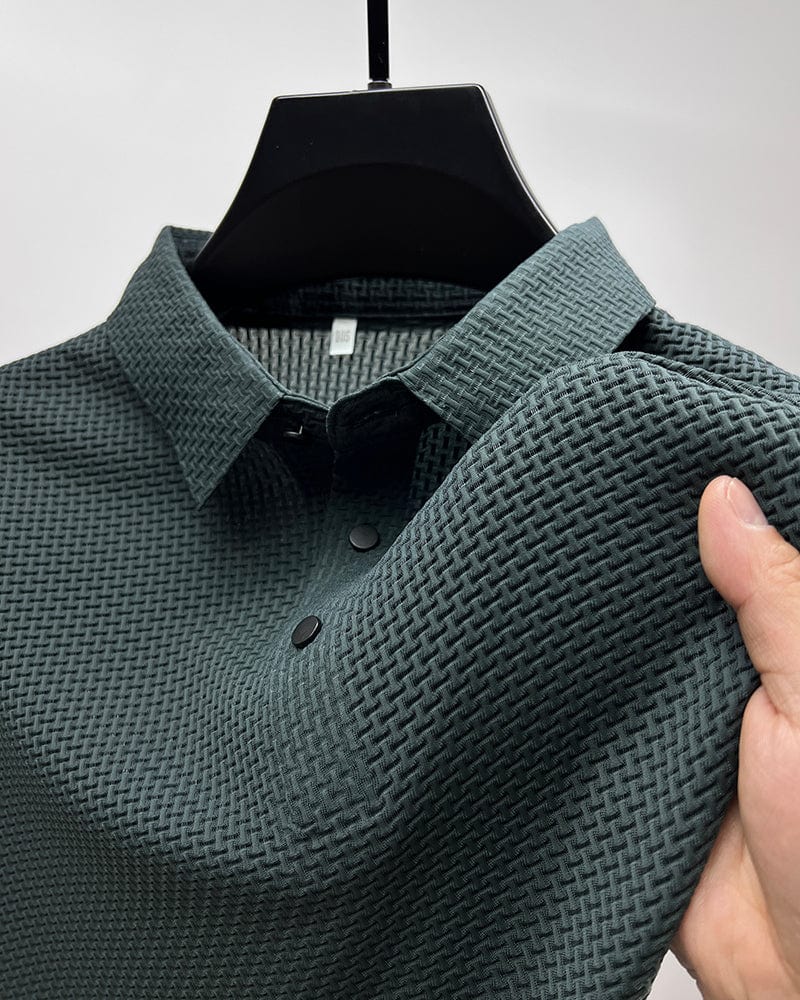 Jason | Men’s Textured Short Sleeve Button Polo Shirt