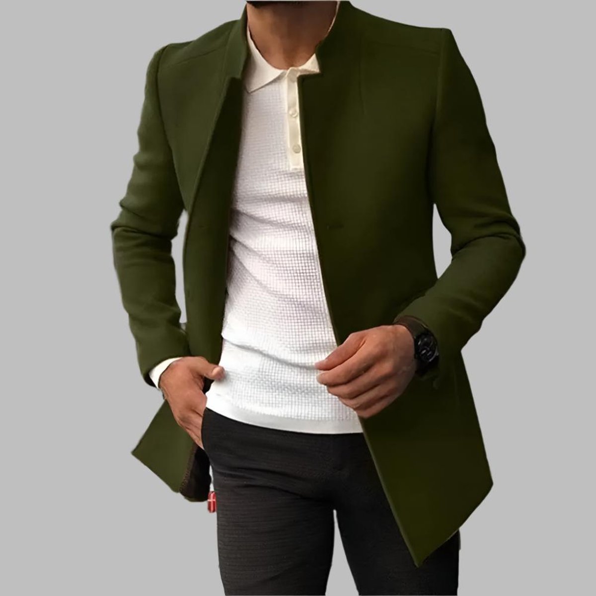 Gideon | Men’s Collarless Open-Front Coat