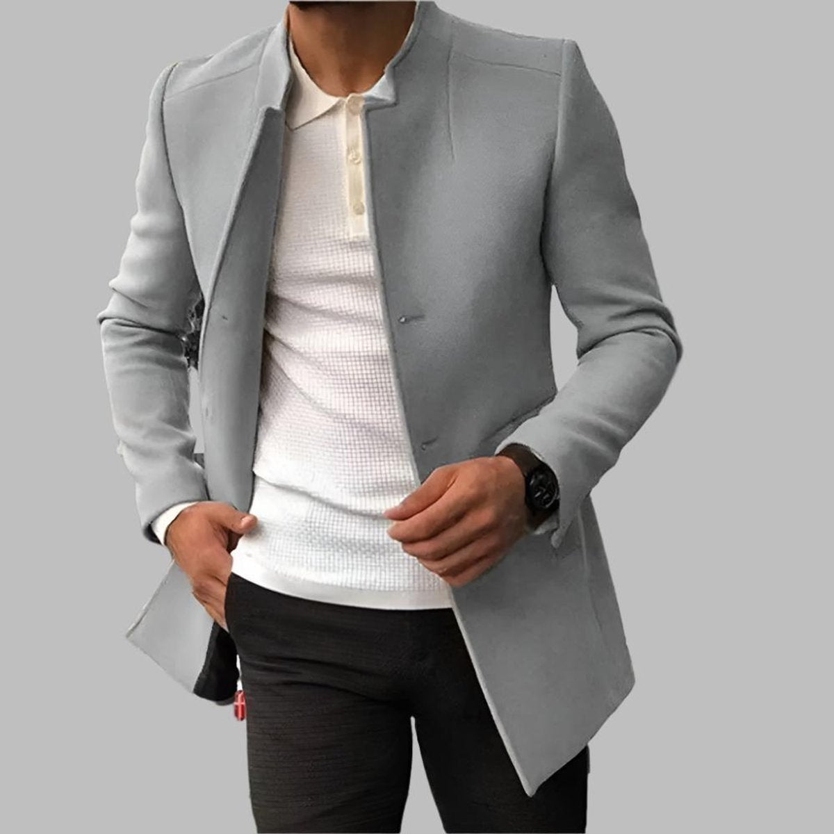 Gideon | Men’s Collarless Open-Front Coat