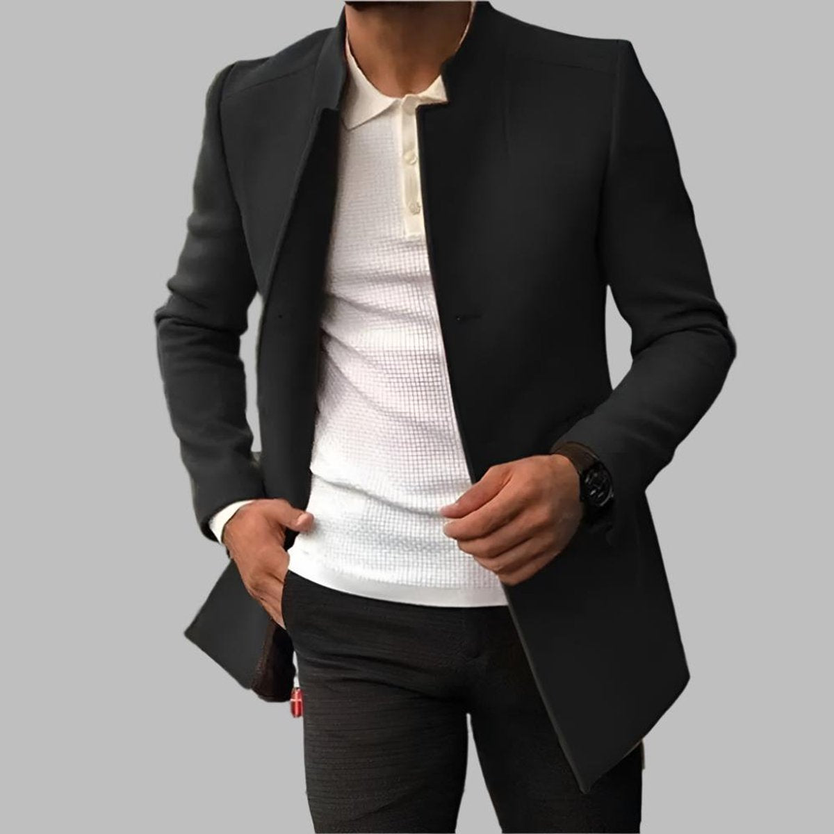 Gideon | Men’s Collarless Open-Front Coat