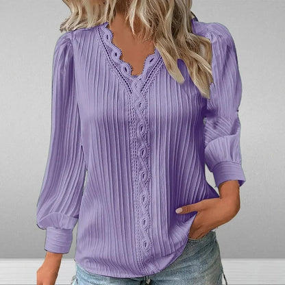 Eleanora | Women’s Pleated Blouse with Lace and V-Neck