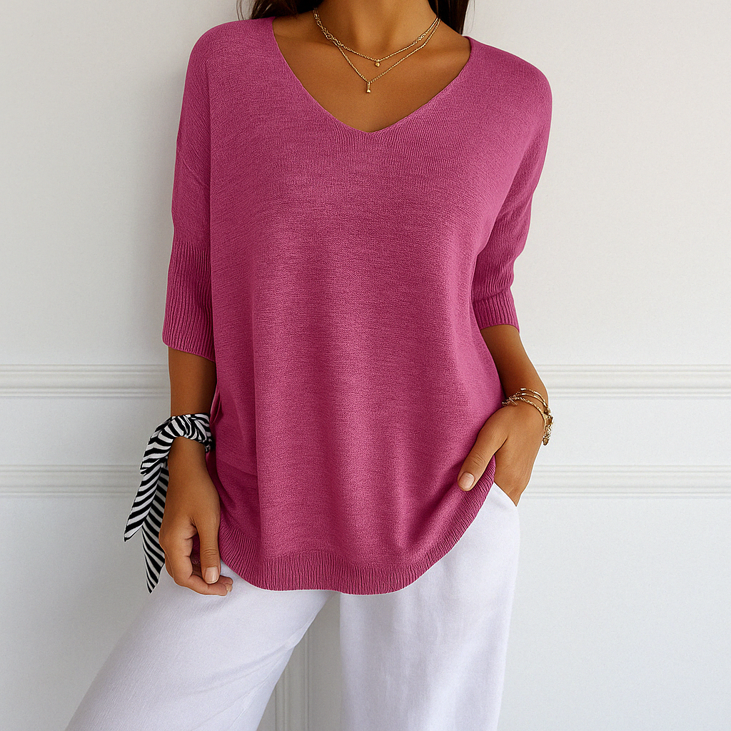 Hadley | Women’s V-Neck Short Sleeve Knit Pullover