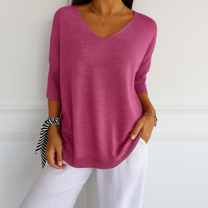 Hadley | Women’s V-Neck Short Sleeve Knit Pullover