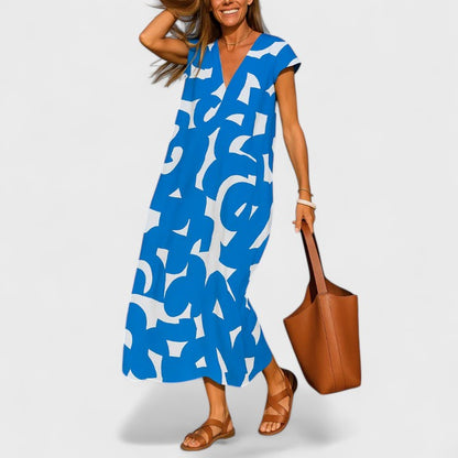 Isoldea | Women’s Printed Flowing V Neck Maxi Dress