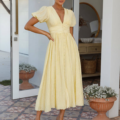 Arya | Women’s Maxi Dress with V-Neck and Button Front Detail