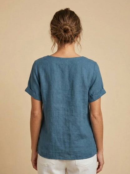 Anne | Women’s Linen Round Neck Button Blouse