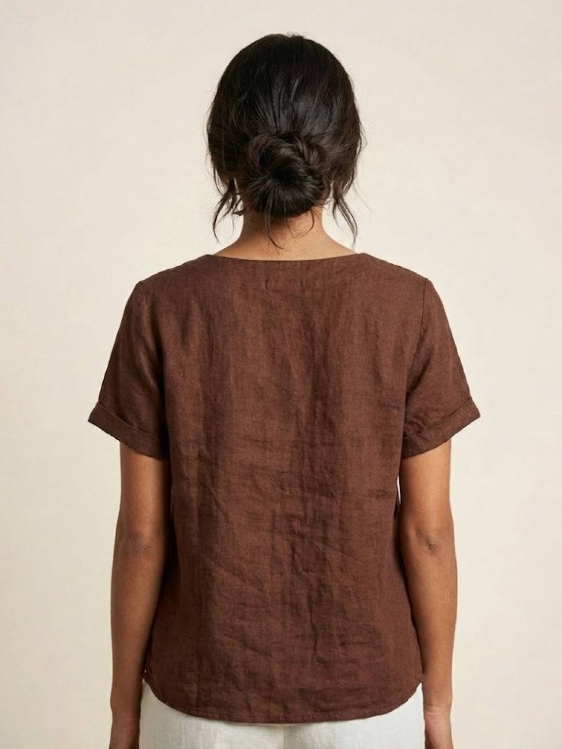 Anne | Women’s Linen Round Neck Button Blouse