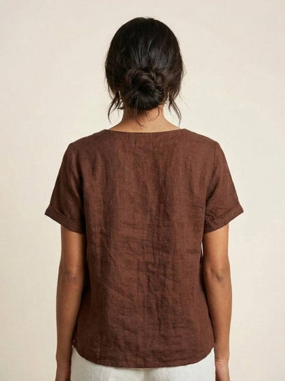 Anne | Women’s Linen Round Neck Button Blouse