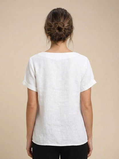 Anne | Women’s Linen Round Neck Button Blouse