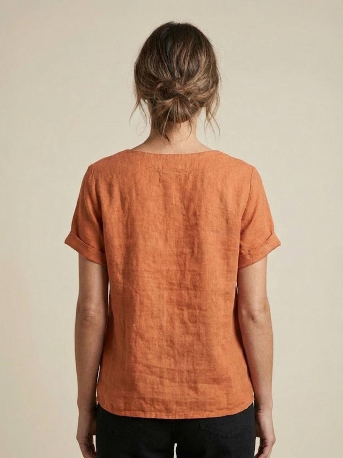 Anne | Women’s Linen Round Neck Button Blouse