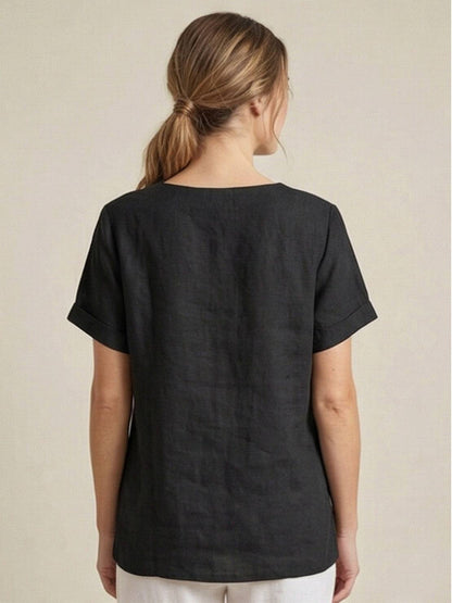 Anne | Women’s Linen Round Neck Button Blouse