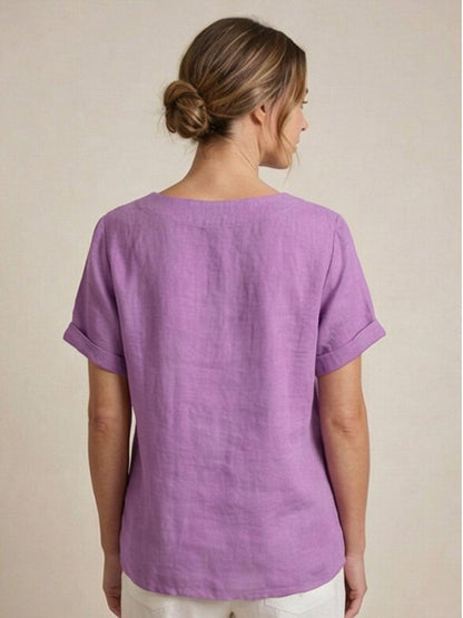 Anne | Women’s Linen Round Neck Button Blouse