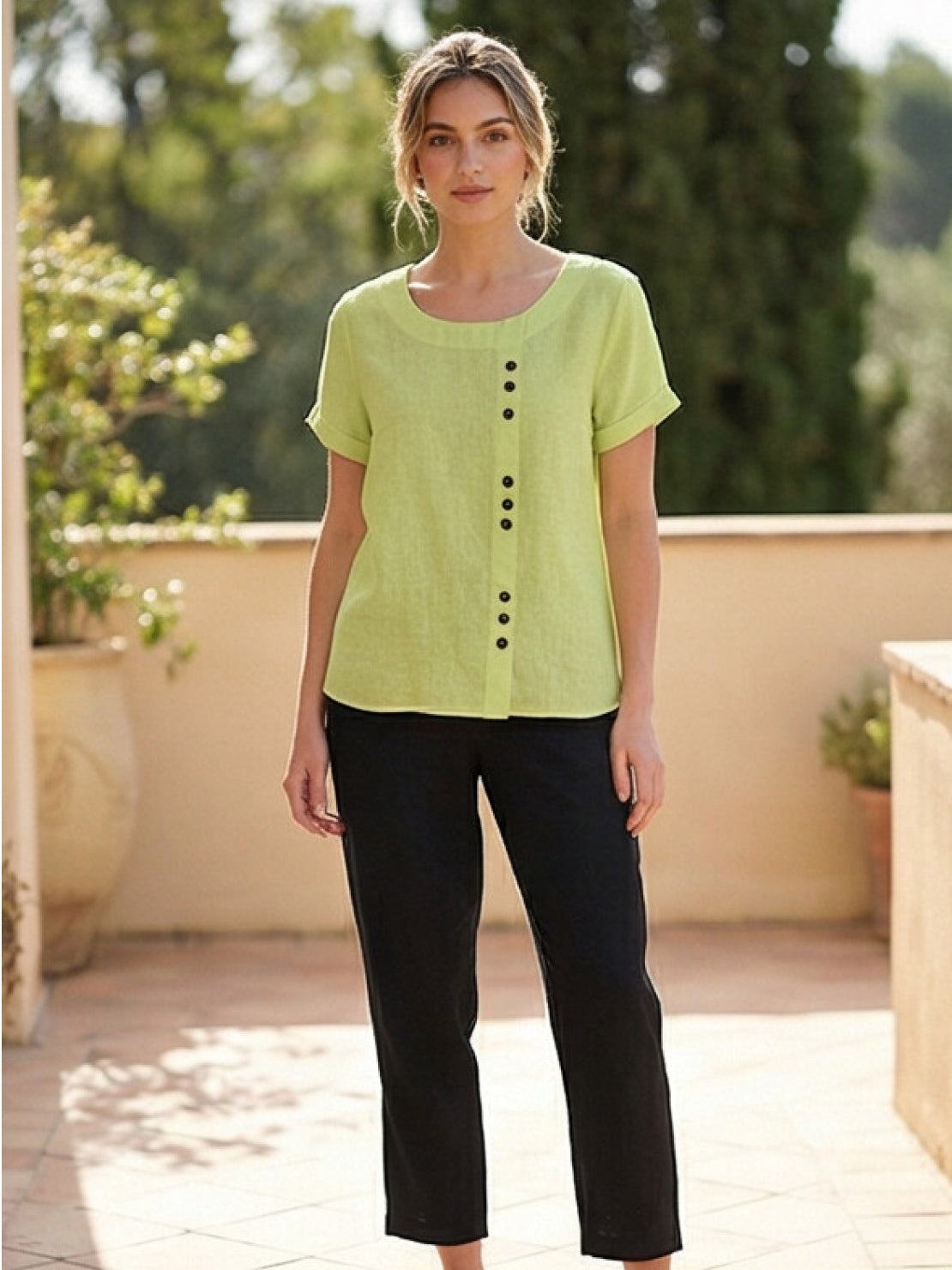 Anne | Women’s Linen Round Neck Button Blouse