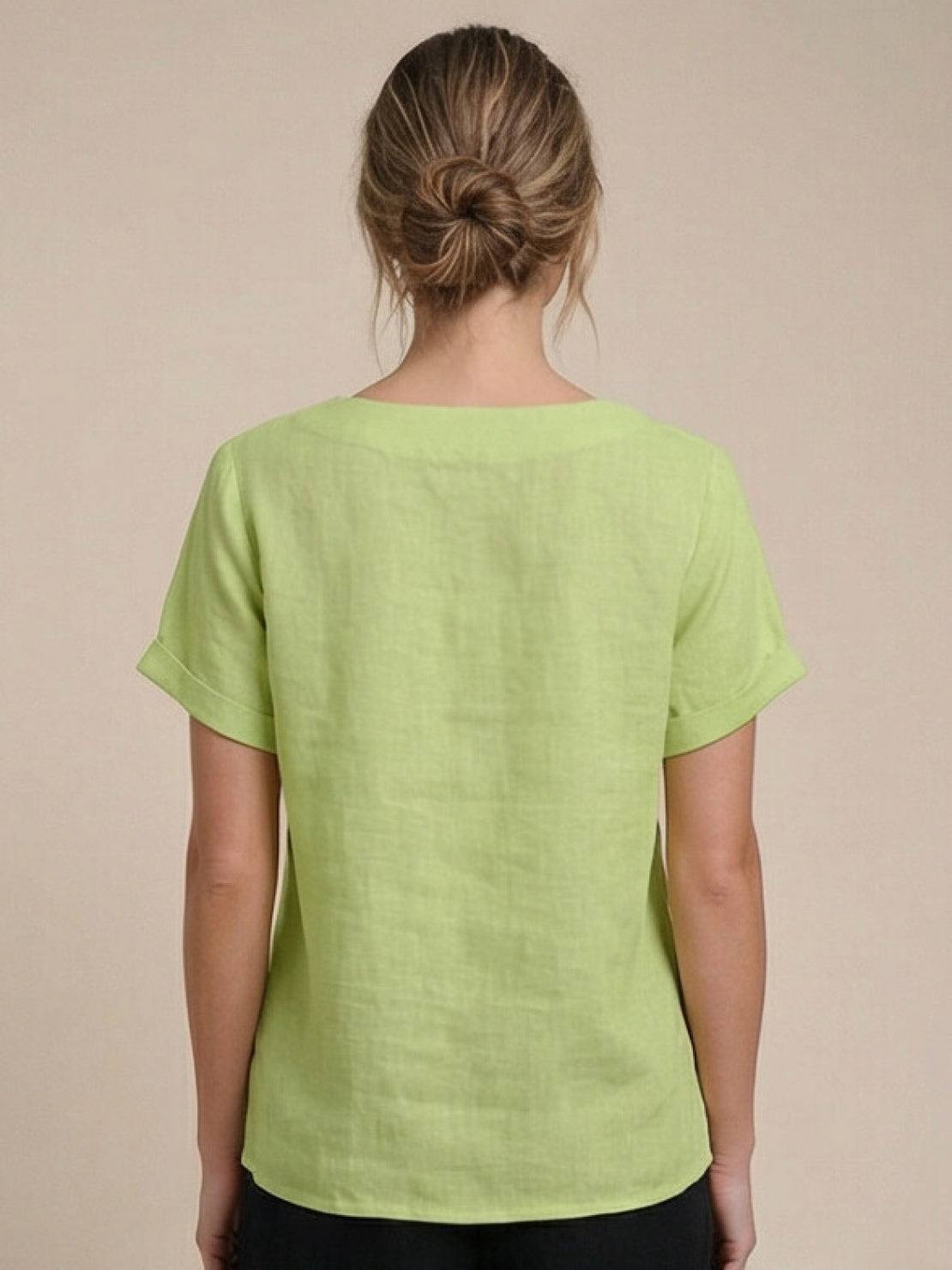 Anne | Women’s Linen Round Neck Button Blouse