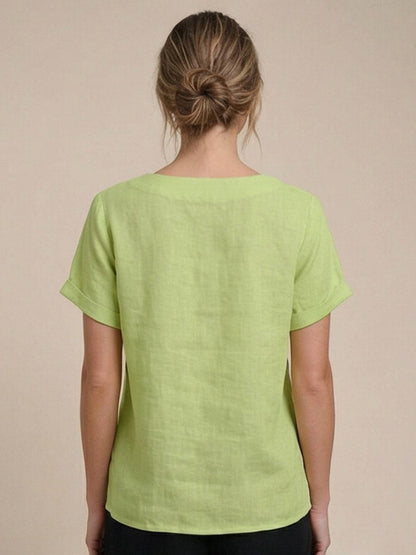 Anne | Women’s Linen Round Neck Button Blouse