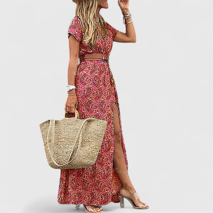 Elowyn | Women’s Floral Belted Side-Slit Maxi Dress