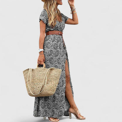 Elowyn | Women’s Floral Belted Side-Slit Maxi Dress