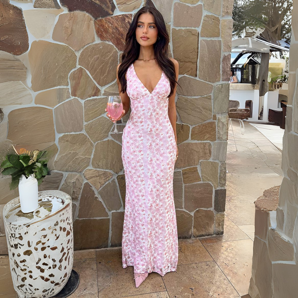 Brittany | Women’s Wedding Guest Maxi Dress with V-Neck Fit
