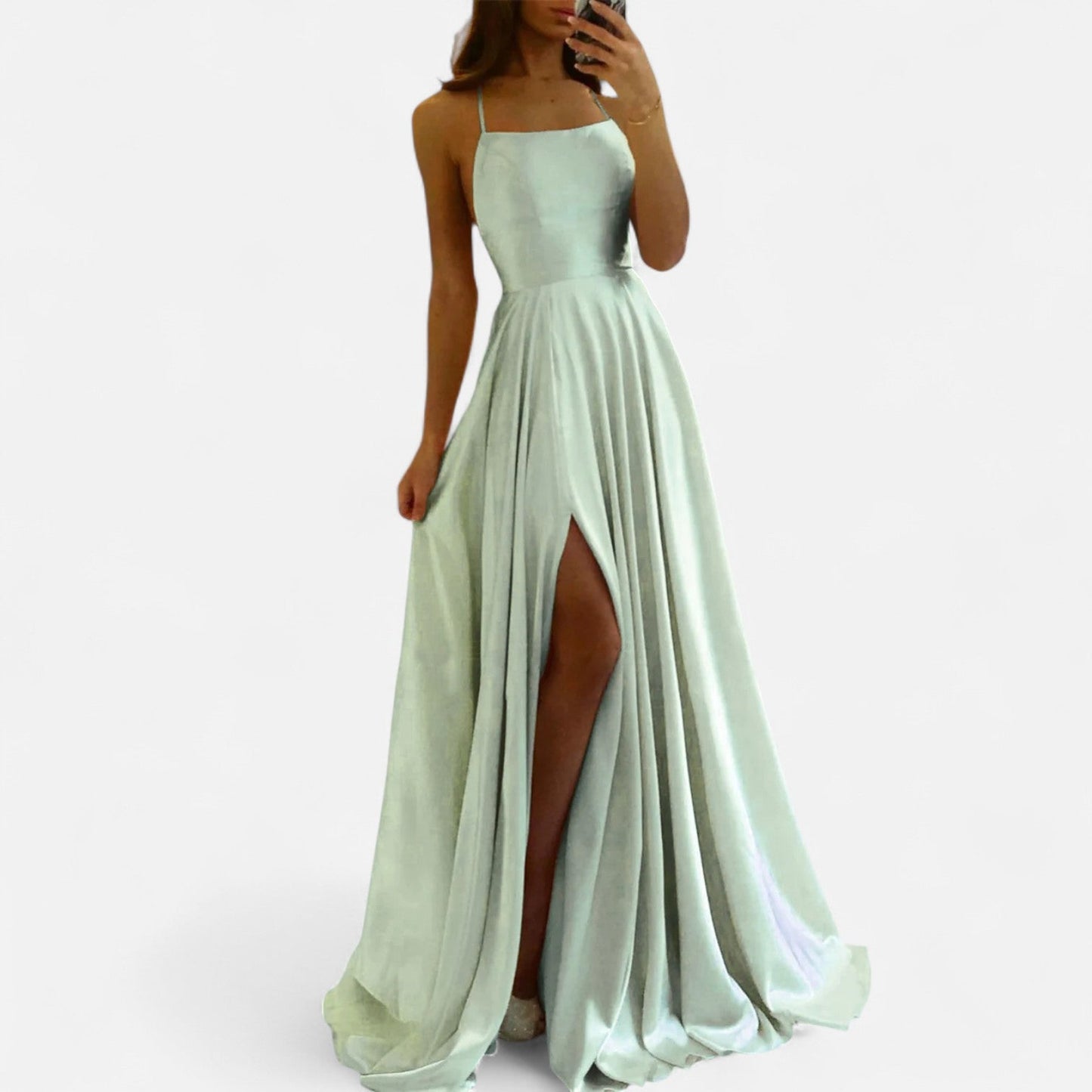 Brennan | Women’s Modern Fit Satin Slit Maxi Dress